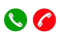 Accept & Decline call phone icon. Answer and decline phone call buttons, green and red - vector Royalty Free Stock Photo